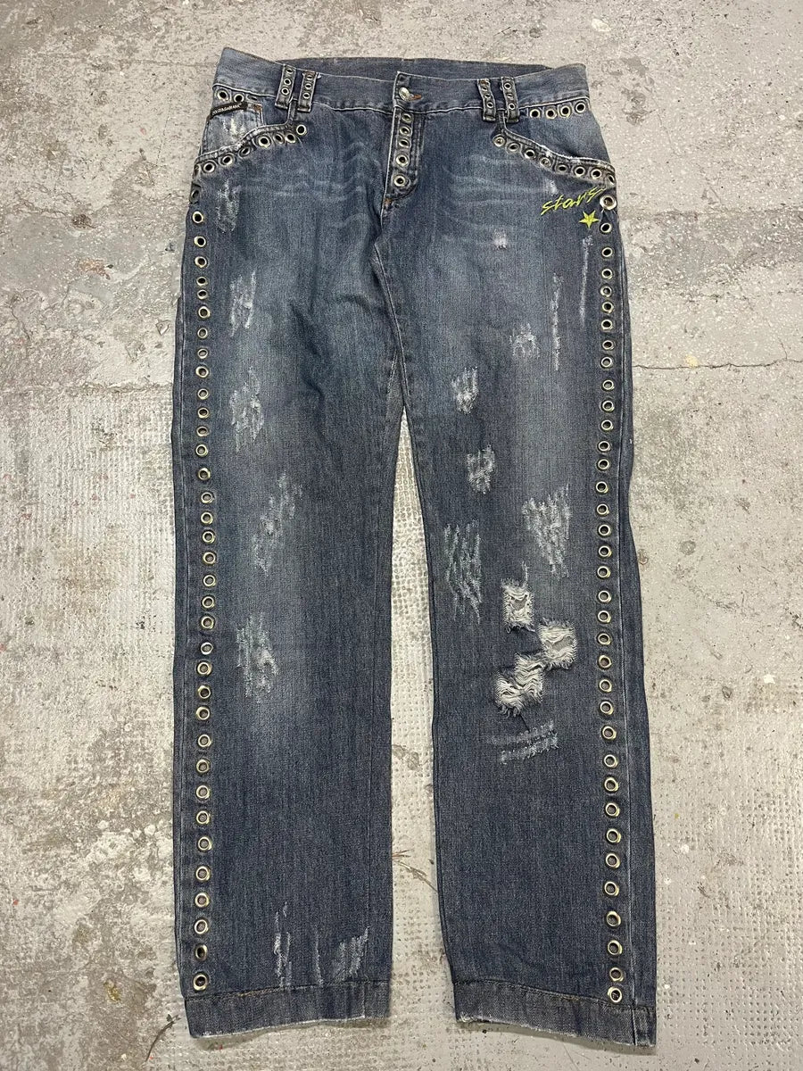 SS2006 Dolce & Gabbana Blue Eyled Denim Jeans (L) cCsWuah 0