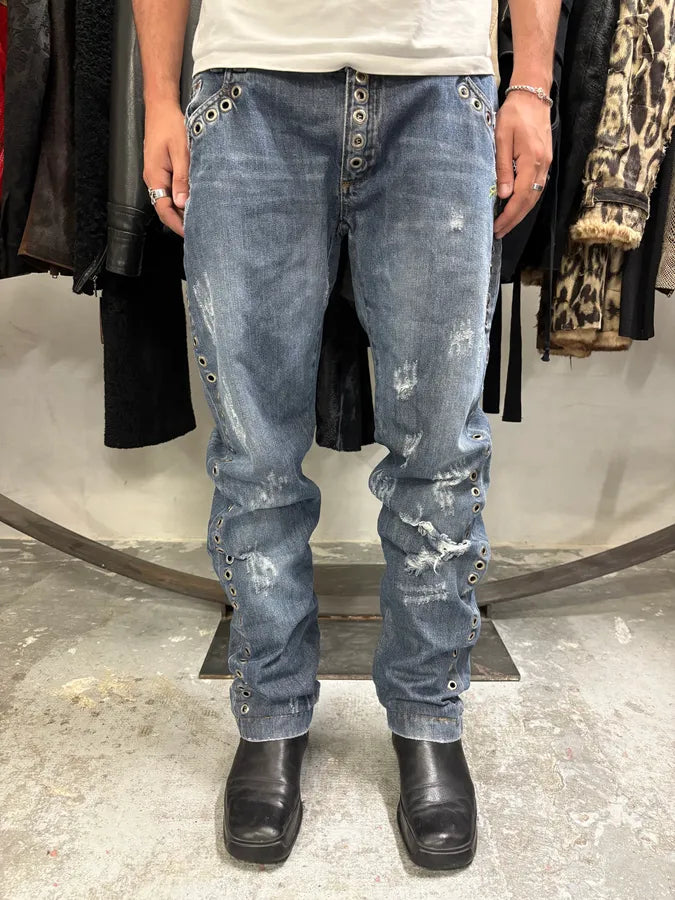 SS2006 Dolce & Gabbana Blue Eyled Denim Jeans (L) cCsWuah 1