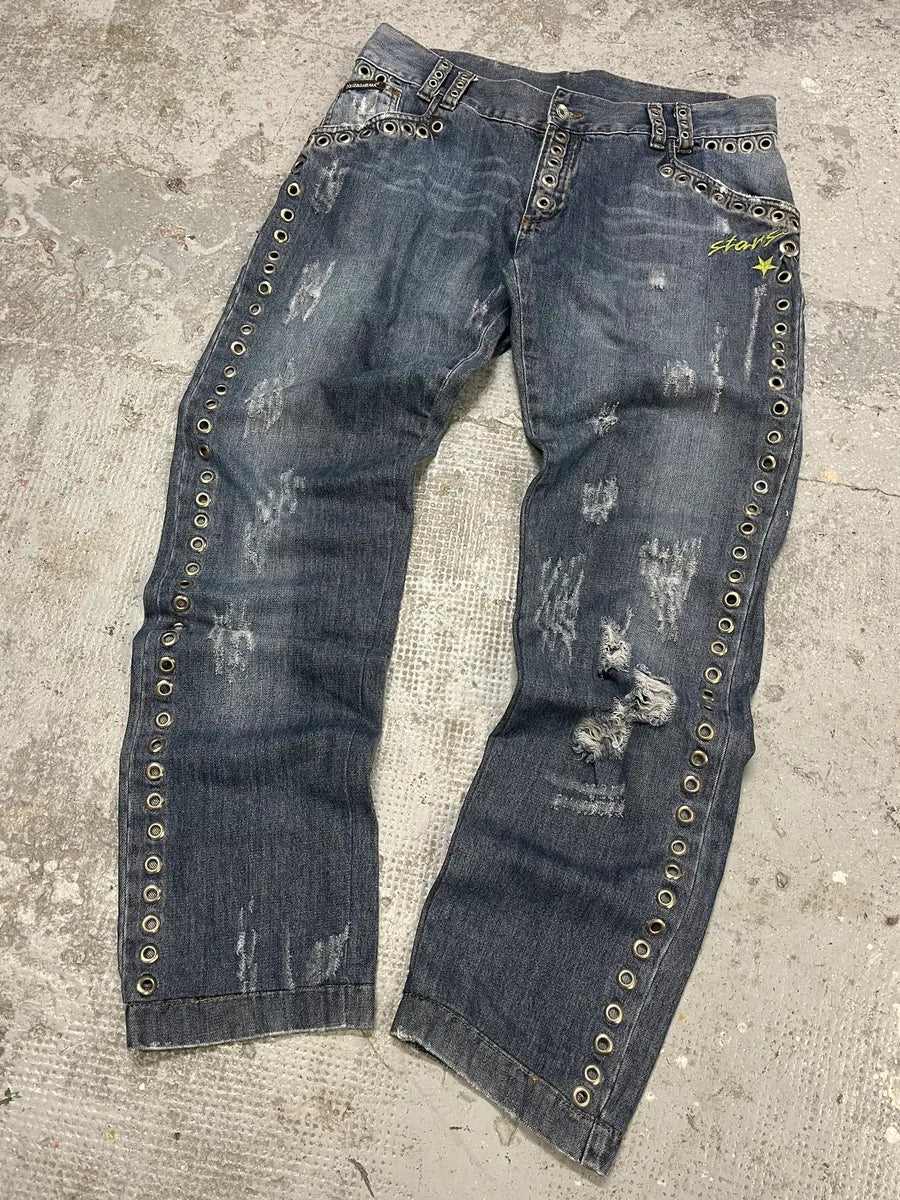 SS2006 Dolce & Gabbana Blue Eyled Denim Jeans (L) cCsWuah 2