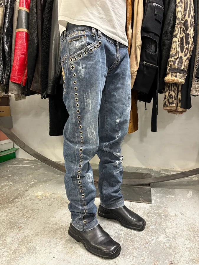 SS2006 Dolce & Gabbana Blue Eyled Denim Jeans (L) cCsWuah 3