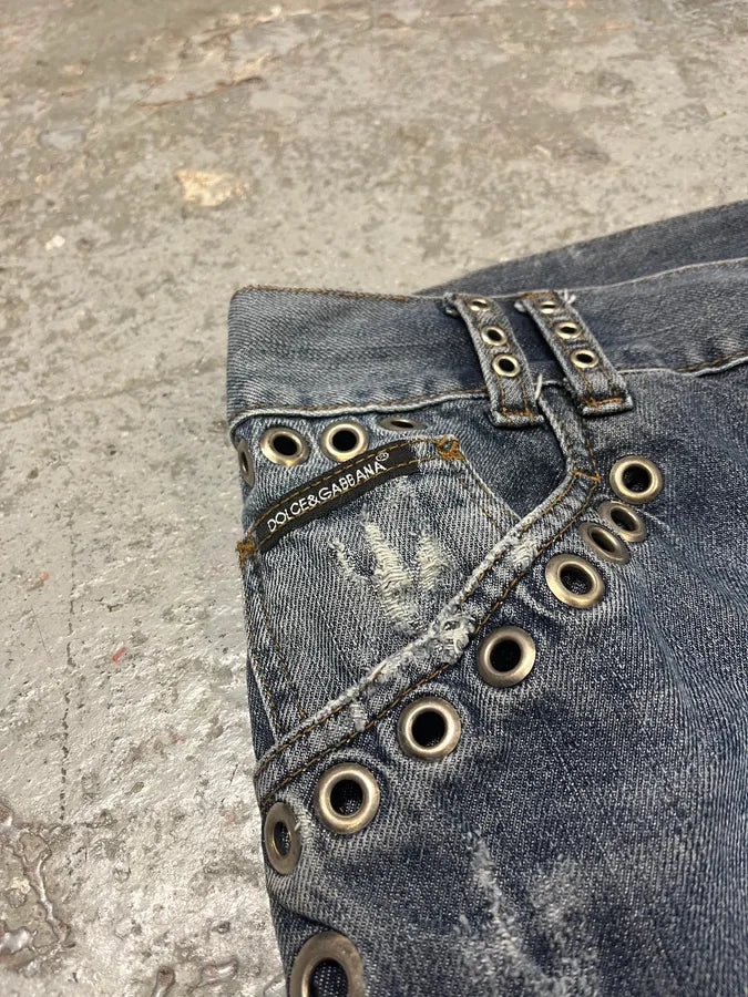 SS2006 Dolce & Gabbana Blue Eyled Denim Jeans (L) cCsWuah 7