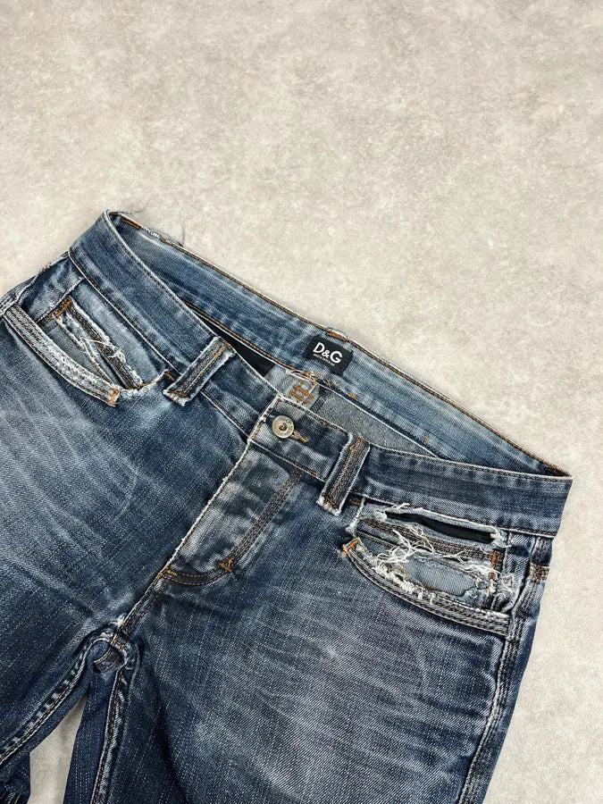 SS2006 Dolce & Gabbana Blue Faded Distressed Denim Jeans PVzPSUw 5