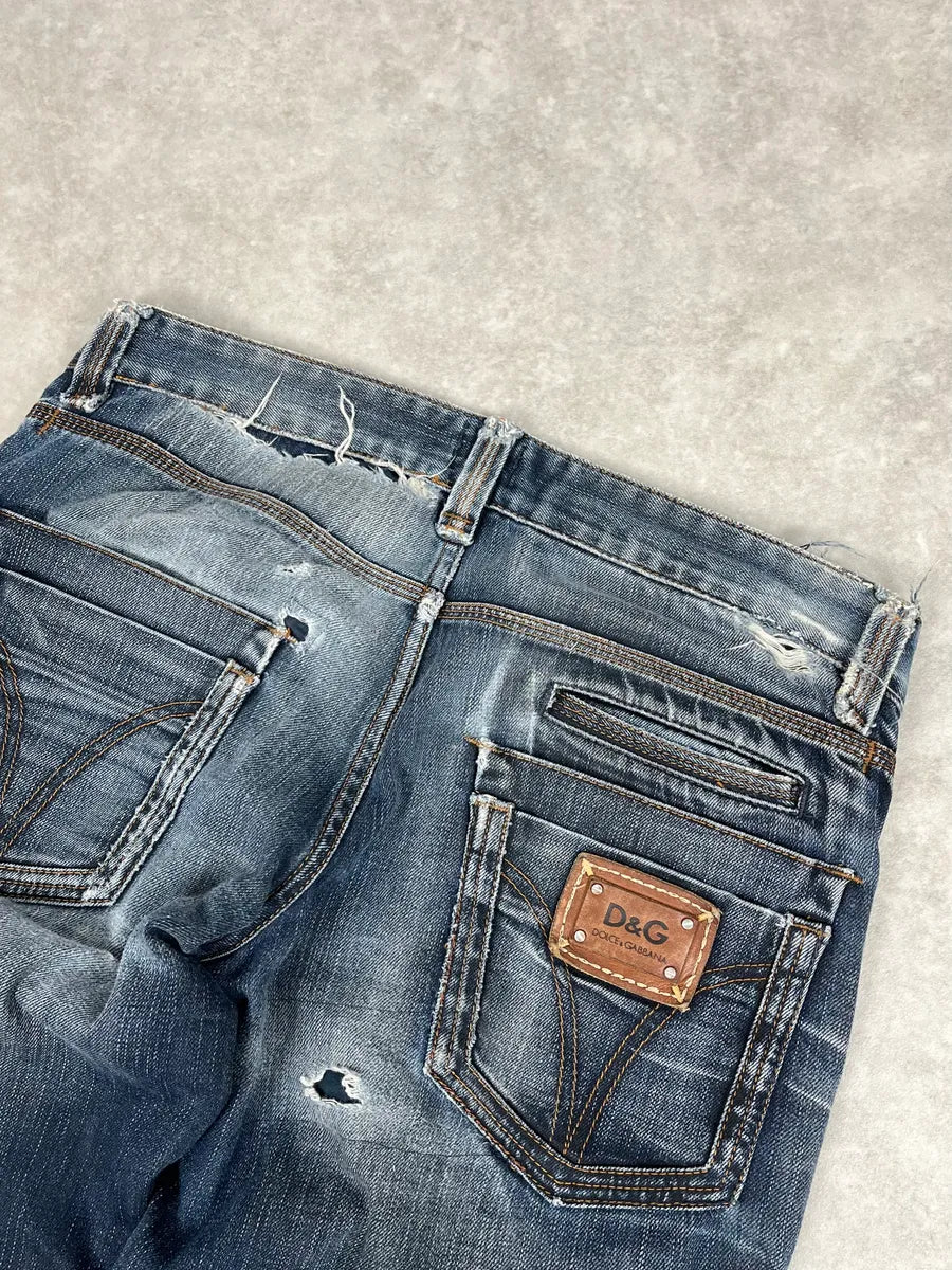 SS2006 Dolce & Gabbana Blue Faded Distressed Denim Jeans PVzPSUw 7