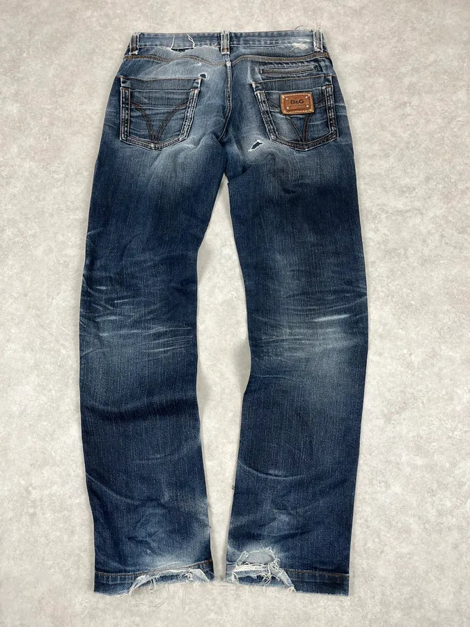 SS2006 Dolce & Gabbana Blue Faded Distressed Denim Jeans PVzPSUw 6