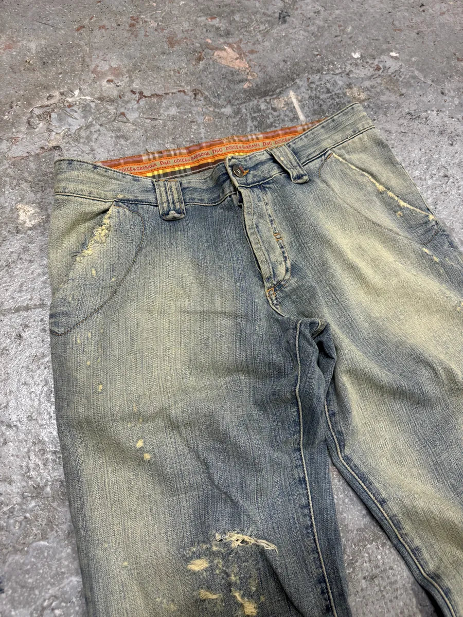 SS2006 Dolce & Gabbana Blue Faded Distressed Denim Jeans  (S/M) 10