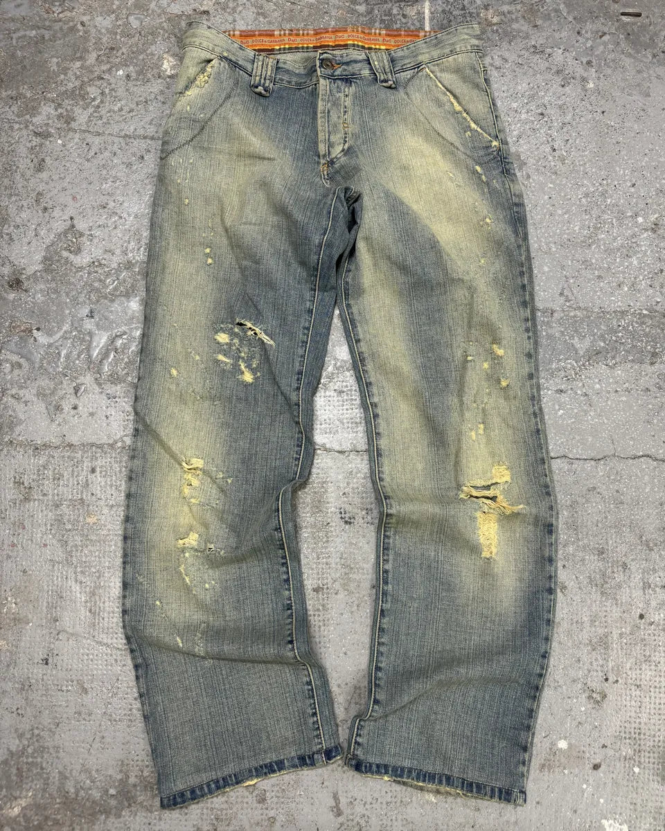 SS2006 Dolce & Gabbana Blue Faded Distressed Denim Jeans  (S/M) 3