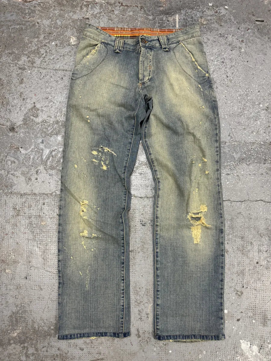 SS2006 Dolce & Gabbana Blue Faded Distressed Denim Jeans  (S/M) 6