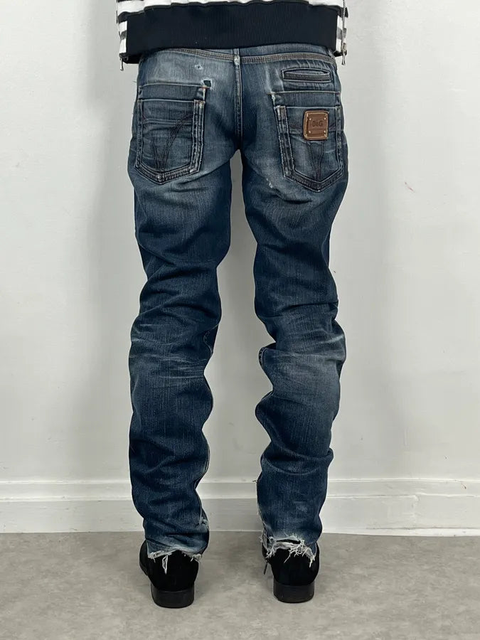 SS2006 Dolce & Gabbana Blue Faded Distressed Denim Jeans PVzPSUw 3