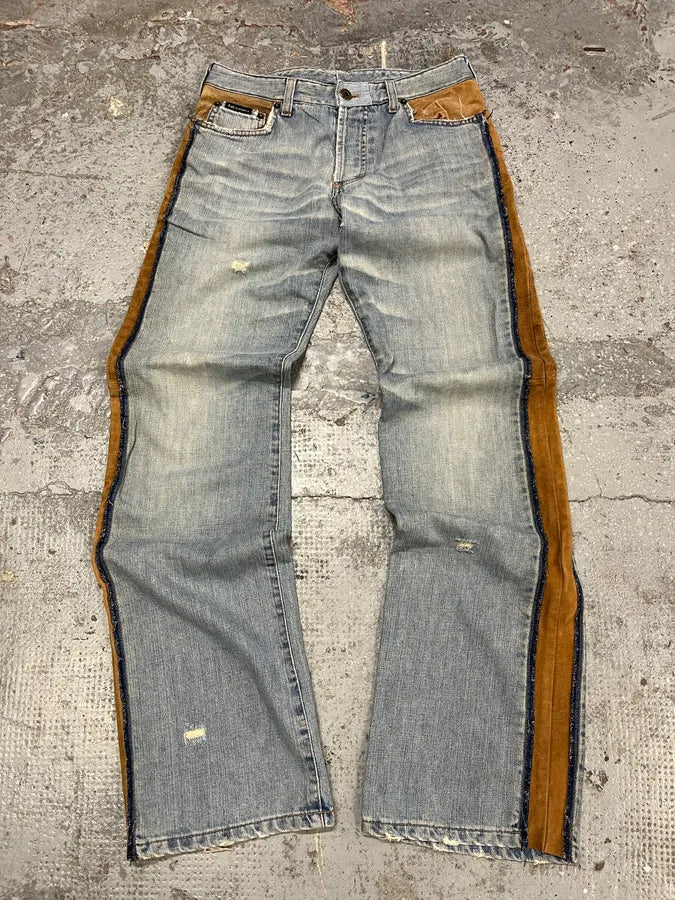 SS2006 Dolce & Gabbana Blue Hybrid Leather Denim Jeans oealadt 0