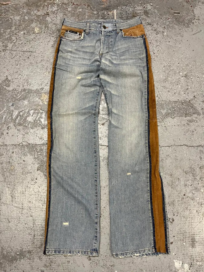 SS2006 Dolce & Gabbana Blue Hybrid Leather Denim Jeans oealadt 3