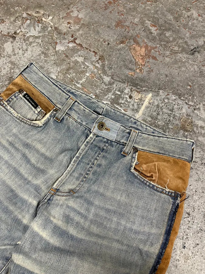 SS2006 Dolce & Gabbana Blue Hybrid Leather Denim Jeans oealadt 5