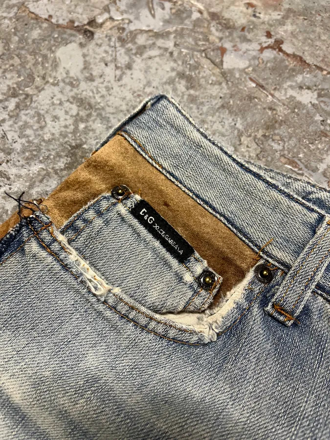 SS2006 Dolce & Gabbana Blue Hybrid Leather Denim Jeans oealadt 6
