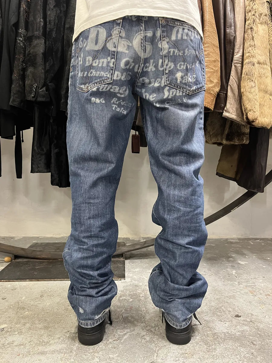 SS2006 Dolce & Gabbana Blue Poem Denim Jeans (L) JaWxAhJ 0