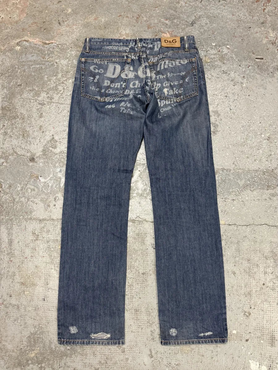 SS2006 Dolce & Gabbana Blue Poem Denim Jeans (L) JaWxAhJ 2