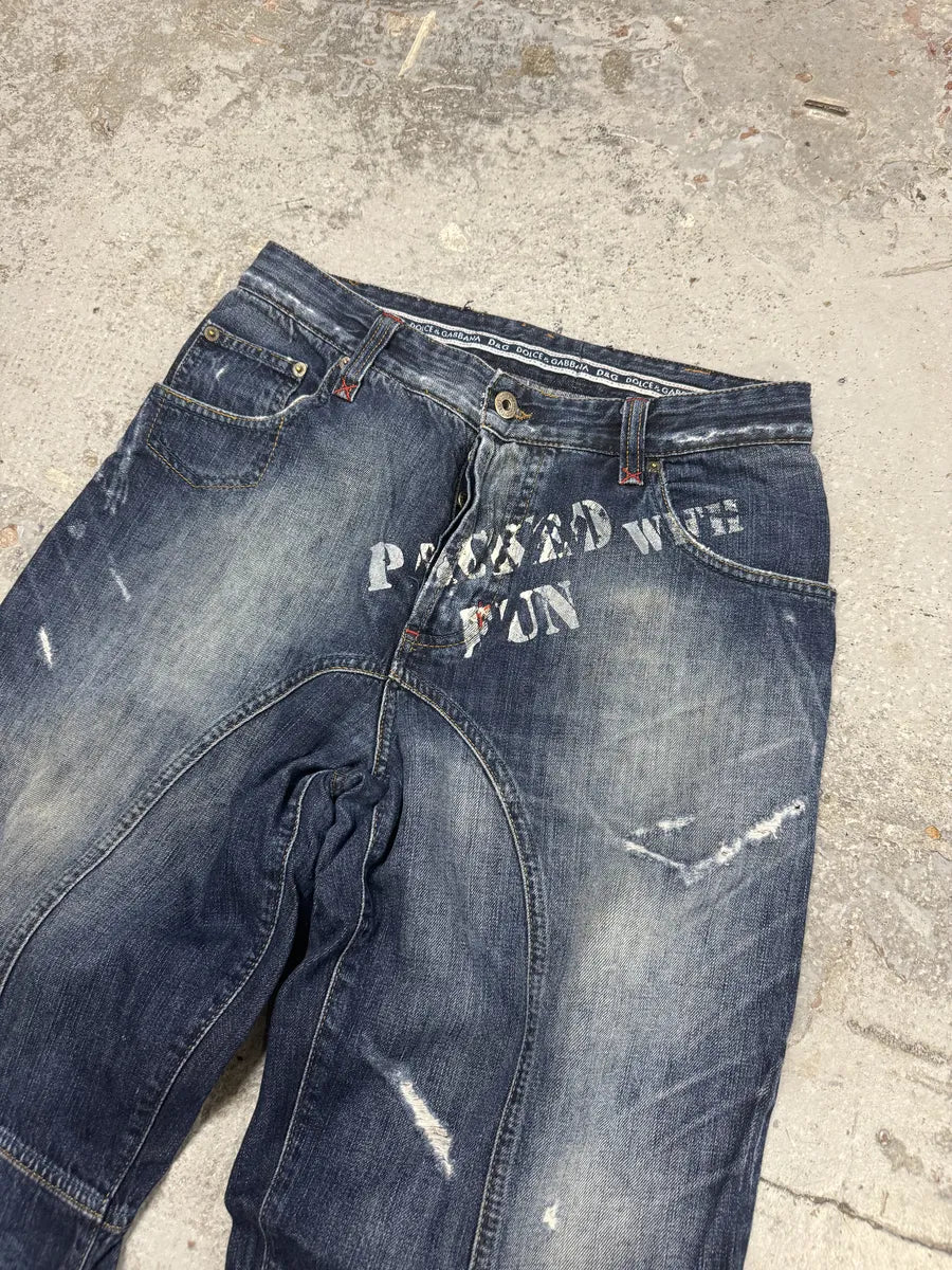 SS2006 Dolce & Gabbana Blue Sun Faded Denim Jeans HKkKdzK 7