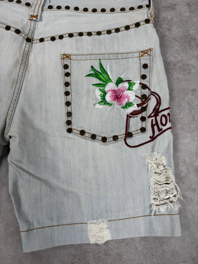 SS2006 Dolce & Gabbana Blue Tropical Denim Shorts lwNUhGV 10