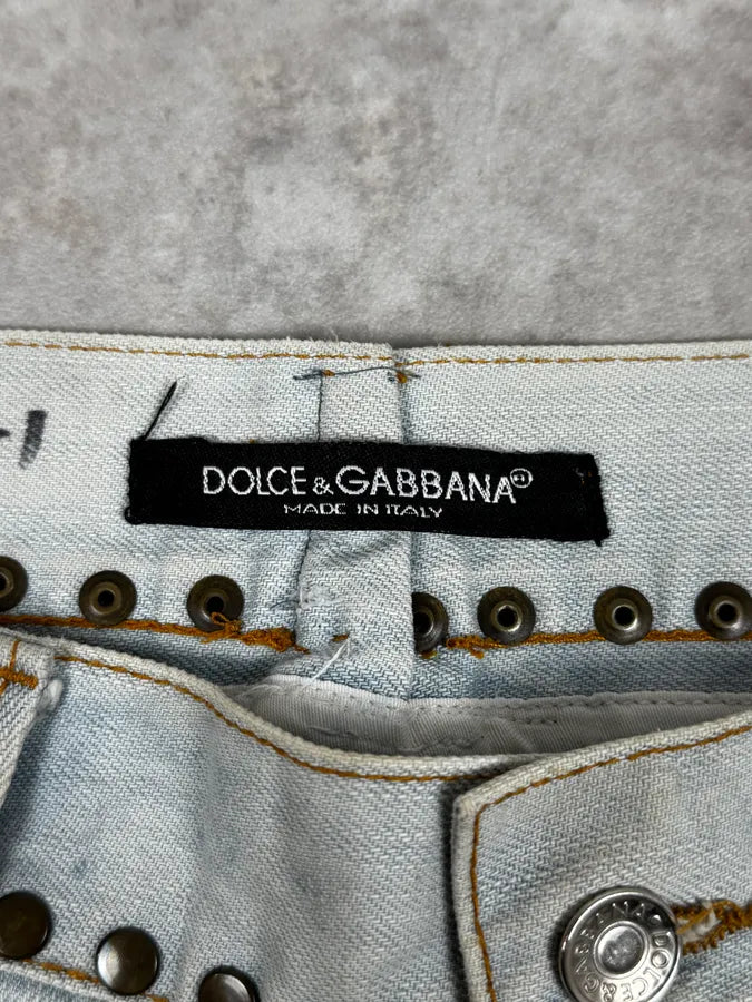 SS2006 Dolce & Gabbana Blue Tropical Denim Shorts lwNUhGV 11