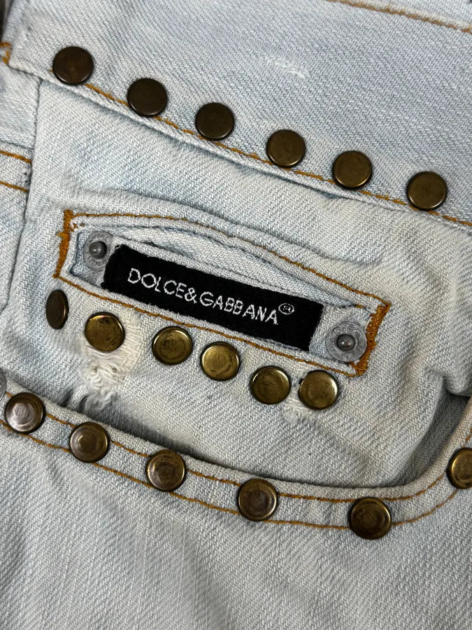 SS2006 Dolce & Gabbana Blue Tropical Denim Shorts lwNUhGV 13