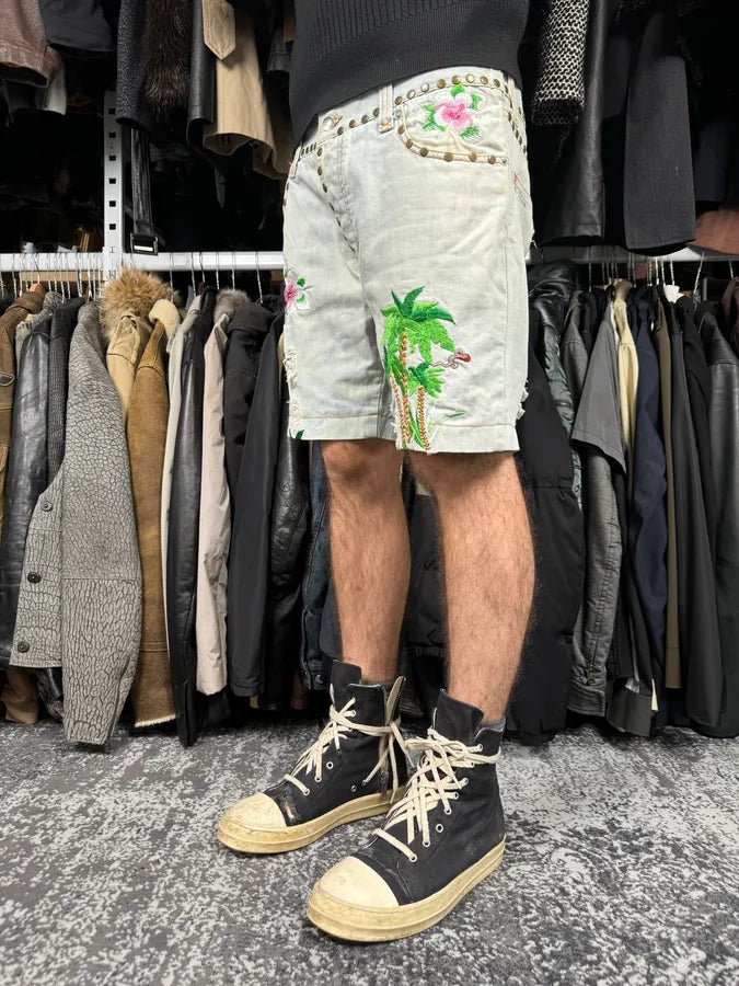 SS2006 Dolce & Gabbana Blue Tropical Denim Shorts lwNUhGV 2