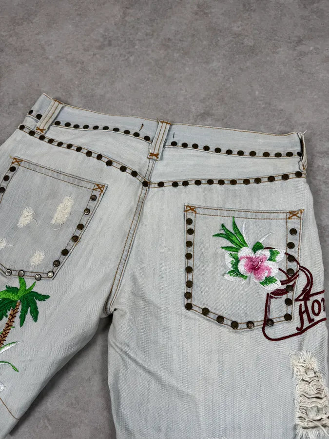 SS2006 Dolce & Gabbana Blue Tropical Denim Shorts lwNUhGV 6