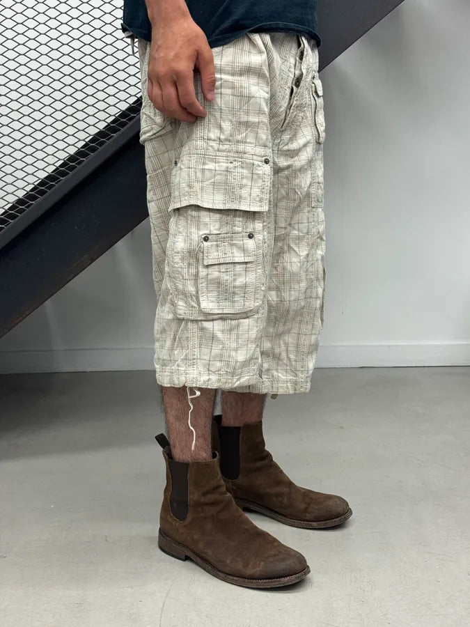 SS2006 Dolce & Gabbana Checkered Beige Cargo Shorts GgwRtlU 2