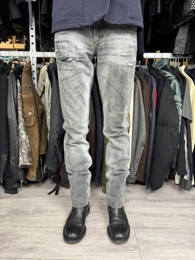 SS2006 Dolce & Gabbana Dirty Effect Slim Grey Denim Jeans WMbUcxL 1