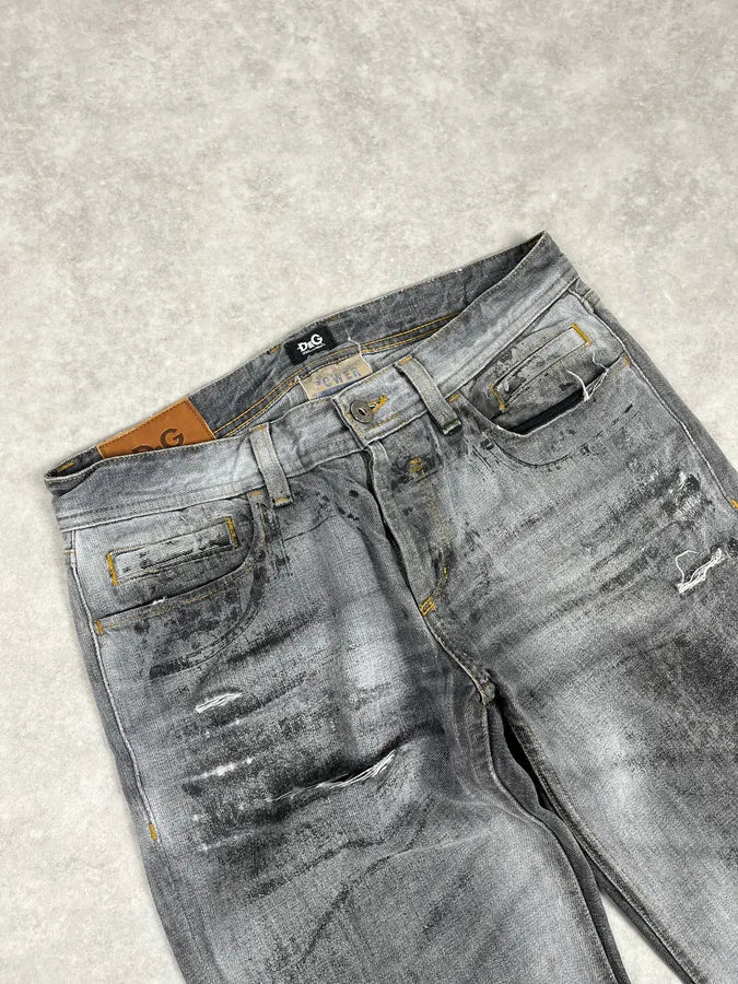 SS2006 Dolce & Gabbana Dirty Effect Slim Grey Denim Jeans WMbUcxL 5