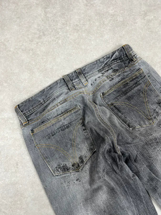 SS2006 Dolce & Gabbana Dirty Effect Slim Grey Denim Jeans WMbUcxL 7