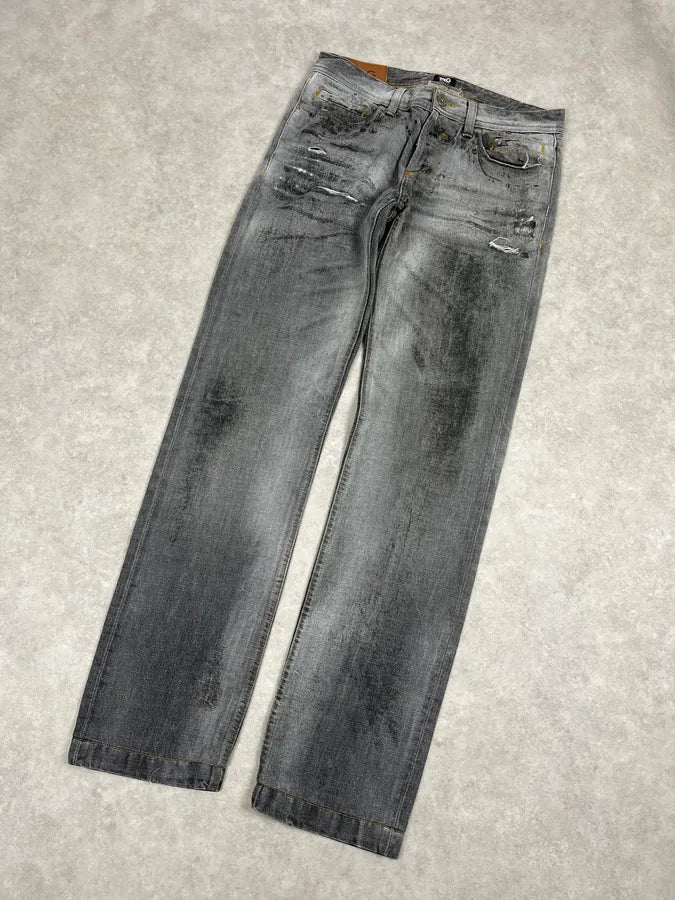 SS2006 Dolce & Gabbana Dirty Effect Slim Grey Denim Jeans WMbUcxL 4