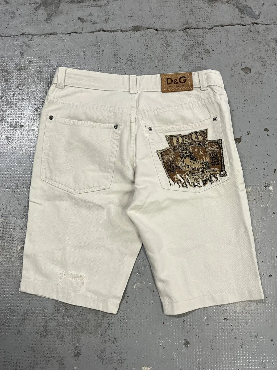 SS2006 Dolce & Gabbana Distressed White Denim Shorts BeyEZpc 1