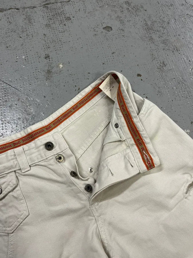 SS2006 Dolce & Gabbana Distressed White Denim Shorts BeyEZpc 10