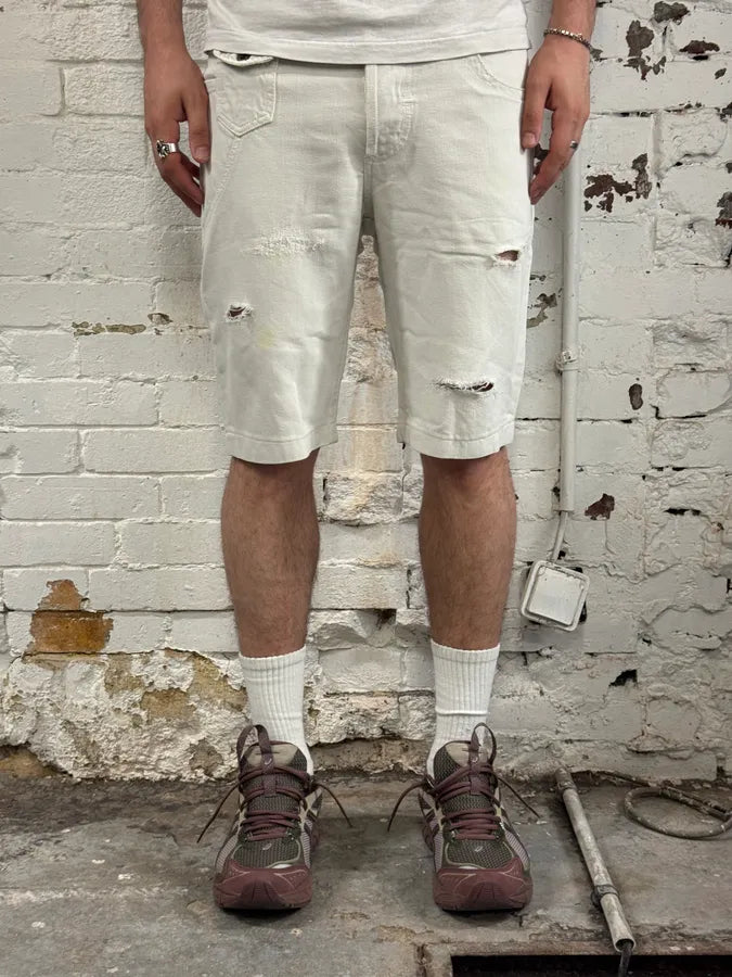 SS2006 Dolce & Gabbana Distressed White Denim Shorts BeyEZpc 2