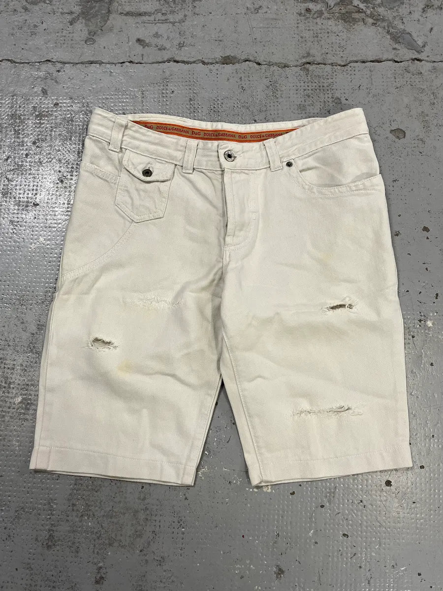 SS2006 Dolce & Gabbana Distressed White Denim Shorts BeyEZpc 4