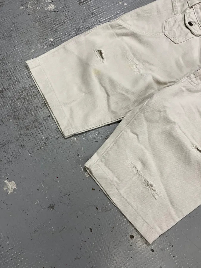 SS2006 Dolce & Gabbana Distressed White Denim Shorts BeyEZpc 6