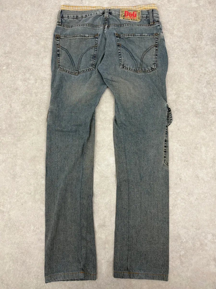 SS2006 Dolce & Gabbana Double Layer Yellow Tartan Blue Denim Cargo Jeans yYBxcGU 5