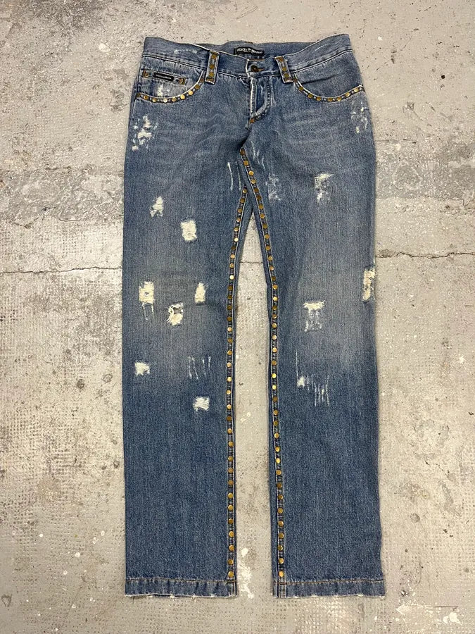 SS2006 Dolce & Gabbana Embellished Blue Tiger Jeans (M/L) hcgGgxu 1