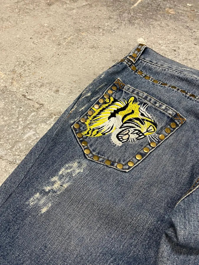 SS2006 Dolce & Gabbana Embellished Blue Tiger Jeans (M/L) hcgGgxu 10