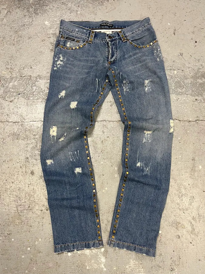 SS2006 Dolce & Gabbana Embellished Blue Tiger Jeans (M/L) hcgGgxu 2