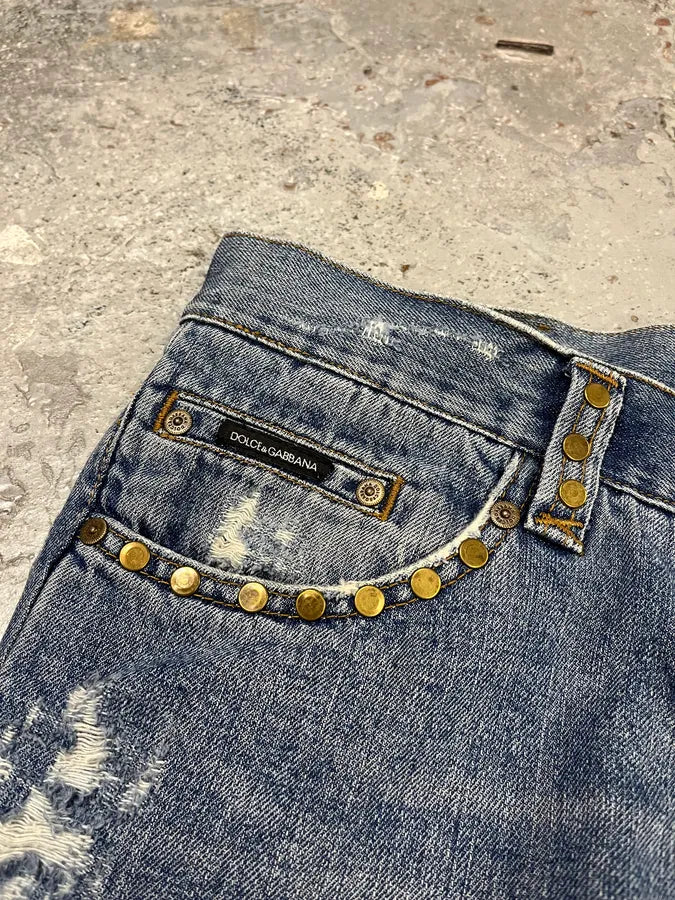 SS2006 Dolce & Gabbana Embellished Blue Tiger Jeans (M/L) hcgGgxu 3