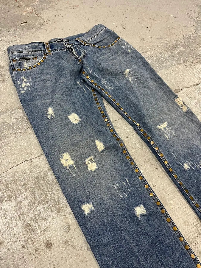 SS2006 Dolce & Gabbana Embellished Blue Tiger Jeans (M/L) hcgGgxu 4