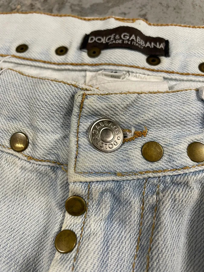SS2006 Dolce & Gabbana Embroidered Honolulu Blue Distressed Jeans (M/L) euSEVjI 11