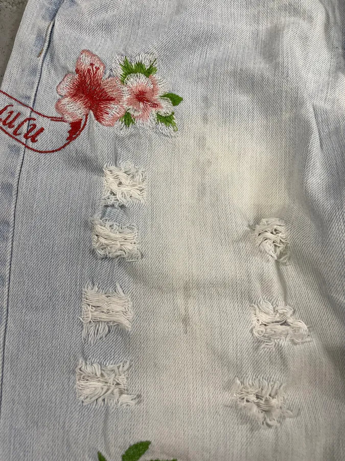 SS2006 Dolce & Gabbana Embroidered Honolulu Blue Distressed Jeans (M/L) euSEVjI 7