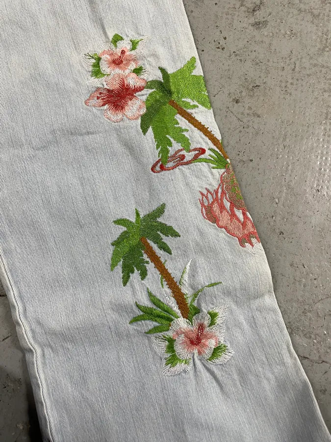 SS2006 Dolce & Gabbana Embroidered Honolulu Blue Distressed Jeans (M/L) euSEVjI 9