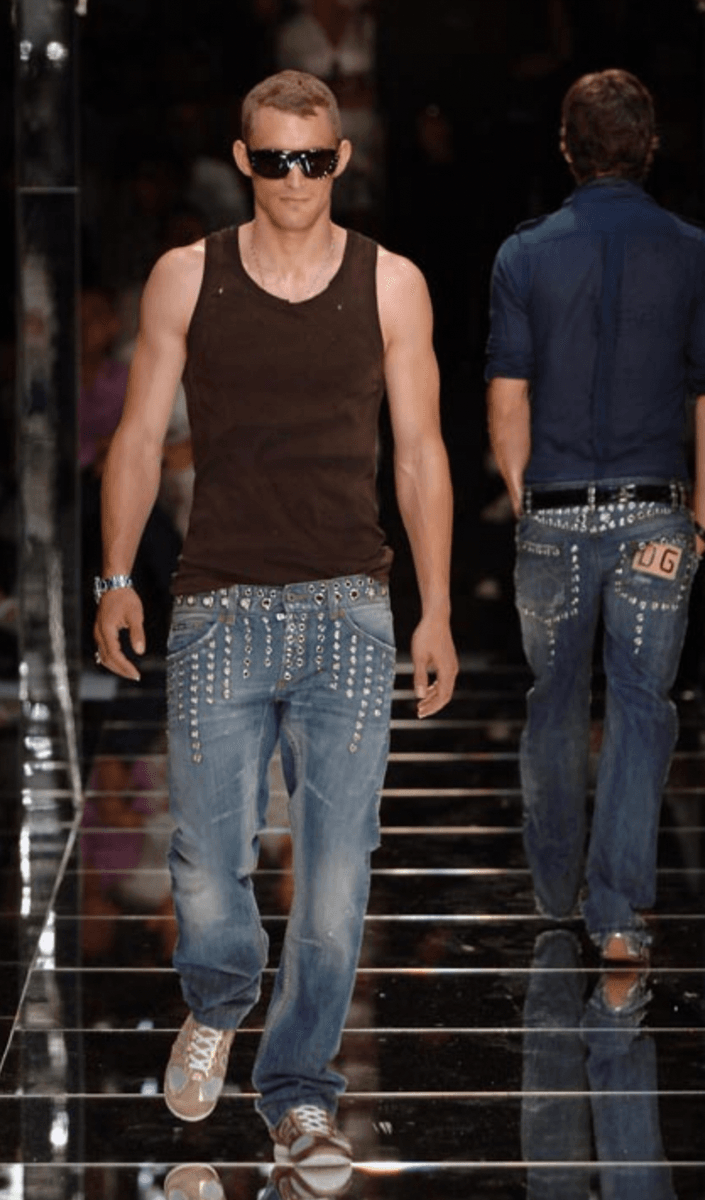 SS2006 Dolce & Gabbana Eyelet Distressed Blue Denim Jeans JMQvqcC 1