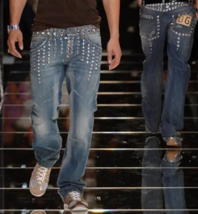 SS2006 Dolce & Gabbana Eyelet Distressed Blue Denim Jeans QIAZIfE 1