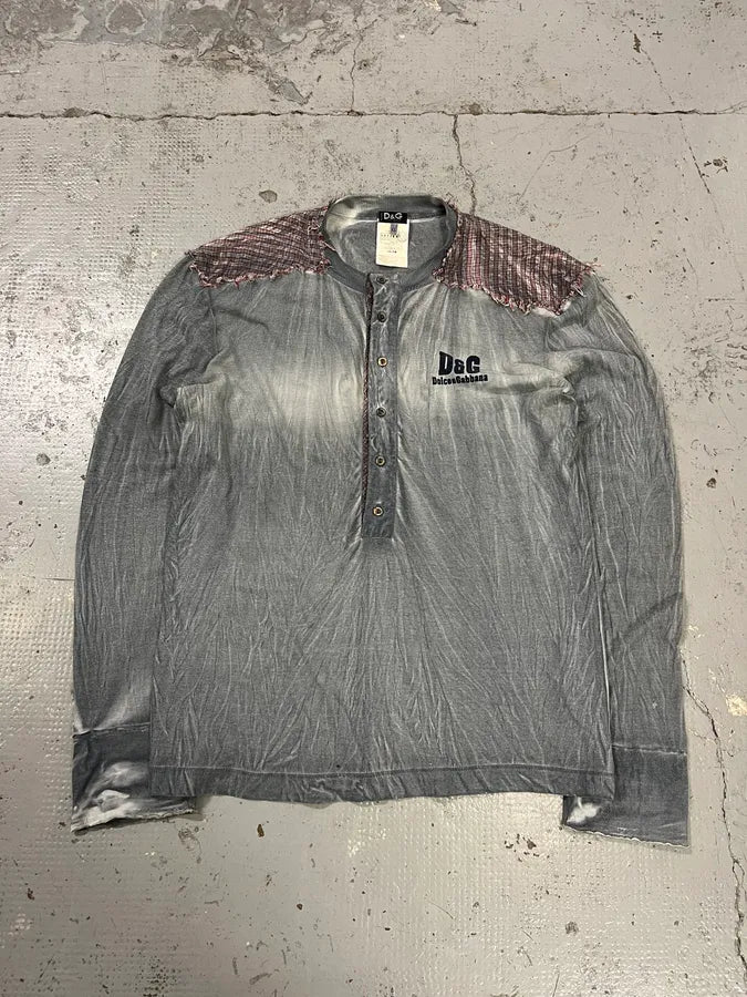 SS2006 Dolce & Gabbana Faded Distressed Grey Henley Longsleeve NTXohQy 2