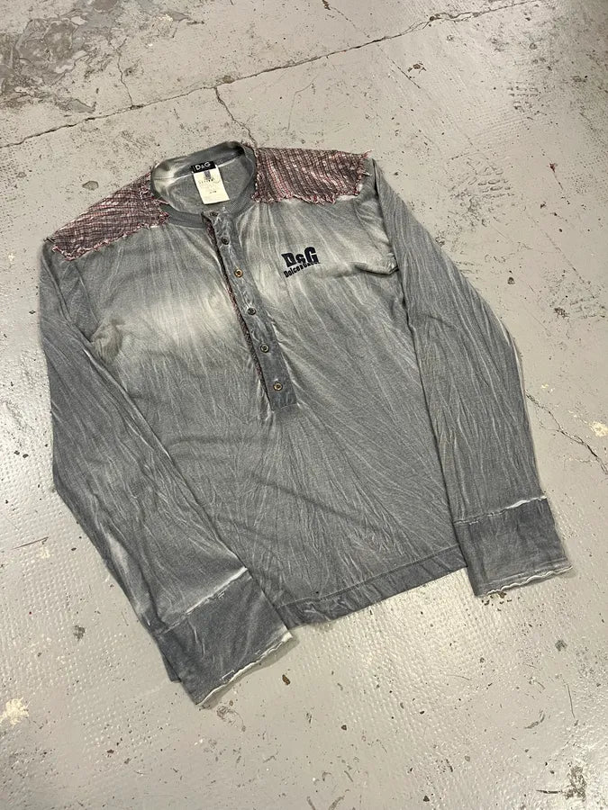 SS2006 Dolce & Gabbana Faded Distressed Grey Henley Longsleeve NTXohQy 3