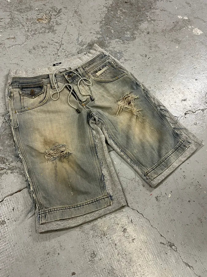 SS2006 Dolce & Gabbana Grey & Blue Hybrid Distressed Denim Shorts BGXXMQr 5