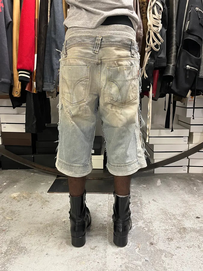 SS2006 Dolce & Gabbana Grey & Blue Hybrid Distressed Denim Shorts BGXXMQr 3