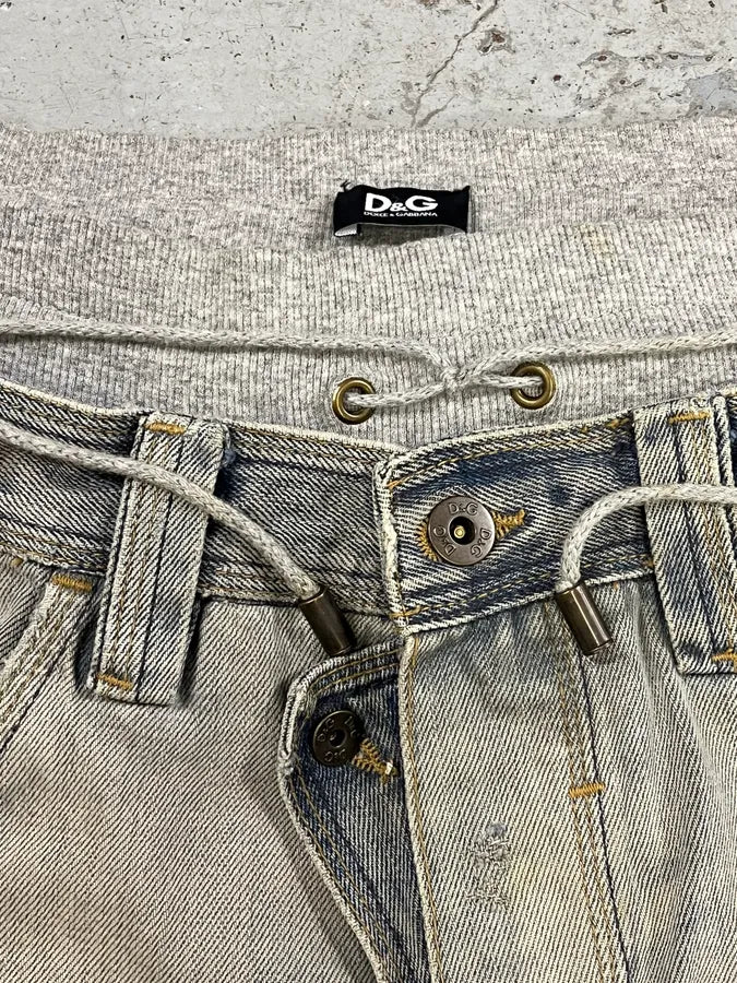 SS2006 Dolce & Gabbana Grey & Blue Hybrid Distressed Denim Shorts BGXXMQr 6